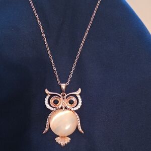 Elegant Owl Pendant Necklace in Rose Gold Finish